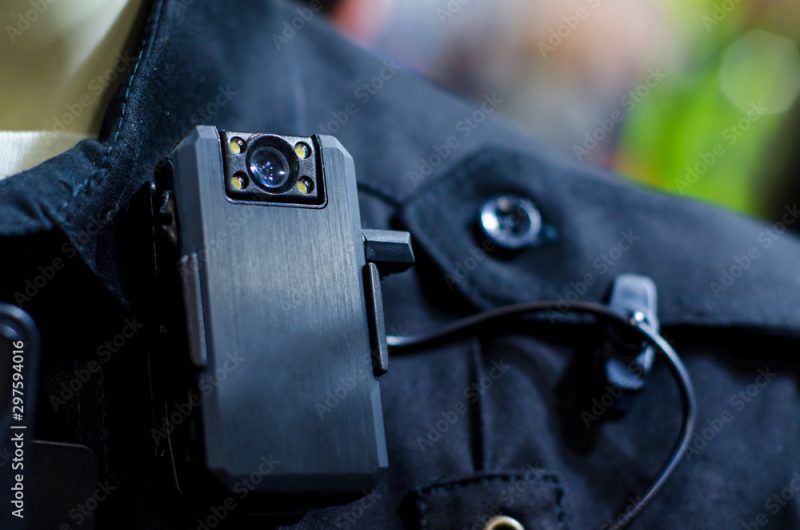 Close-up of police body camera