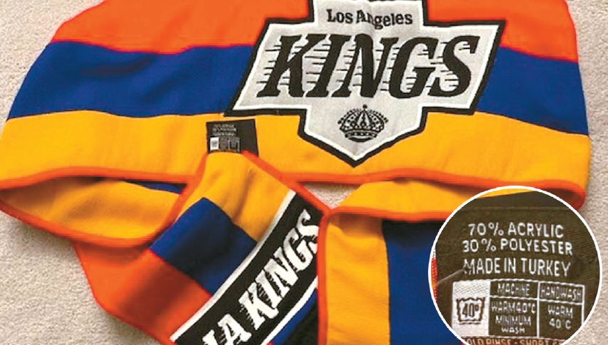 LA Kings apology: A Turkey-manufactured scarf distributed during Armenian Heritage Night.