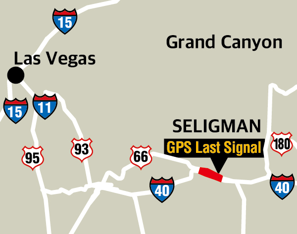 Map showing last GPS signal location of Grand Canyon missing family
