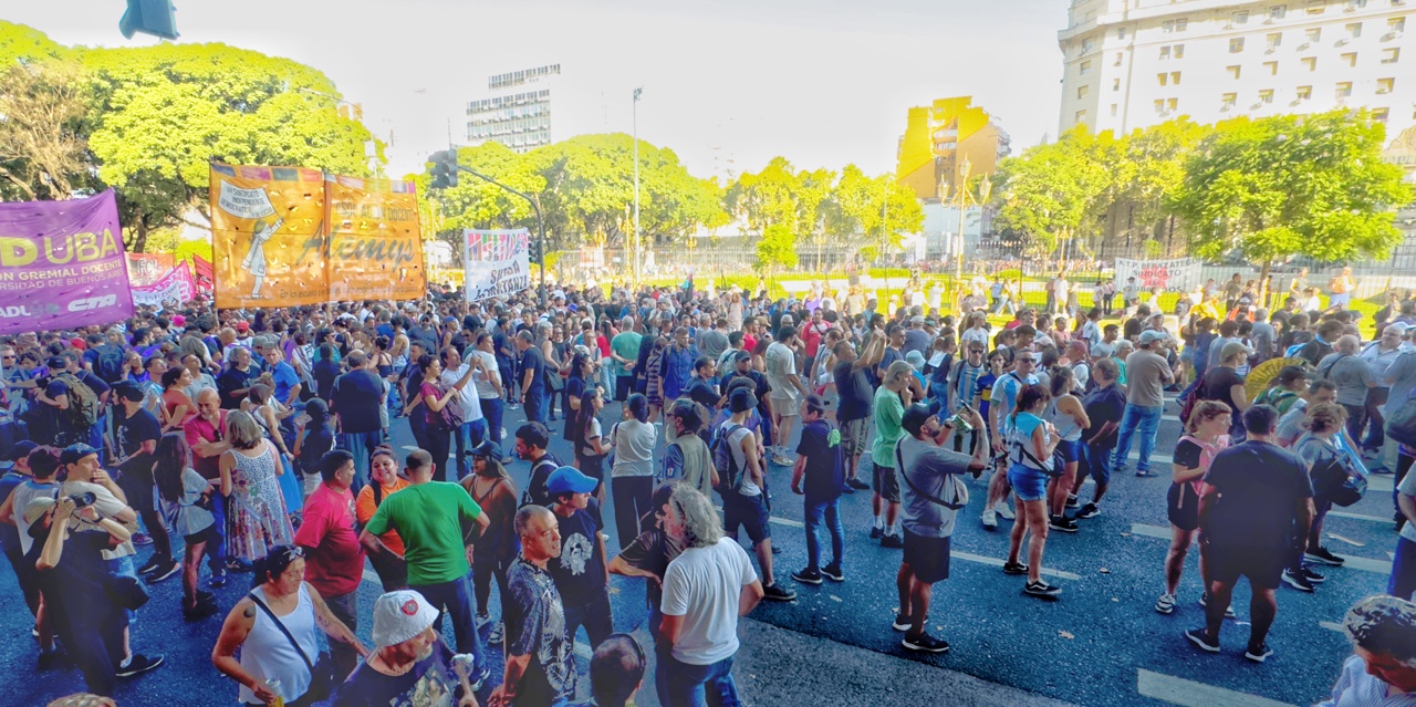 Thousands of protesters flood the streets of Buenos Aires.