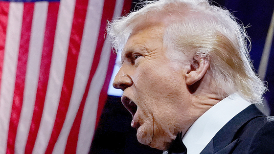 U.S. President Donald Trump speaks during the National Republican Congressional Committee dinner at the National Building Museum in Washington on April 8. [REUTERS]