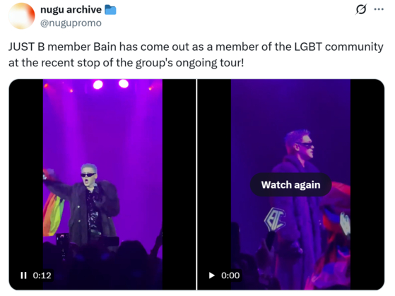 Accounts of K-pop boy band Just B's member Bain coming out have been posted on social media X, formerly Twitter, during the band's April 22 concert in Los Angeles. [SCREEN CAPTURE]