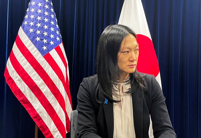 Special Envoy on North Korean Human Rights Issues Julie Turner speaks to media at the U.S. embassy in Tokyo, Japan February 14, 2024.  [REUTERS]