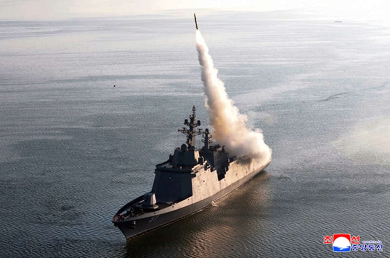 North Korean Navy has begun testing the performance and combat applicability of the destroyer’s onboard weapon systems, the Korean Central News Agency reported on April 30. [YONHAP]