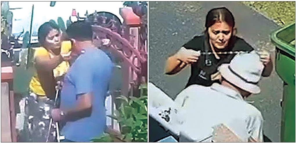 Woman stealing necklace from senior in LA during distraction theft