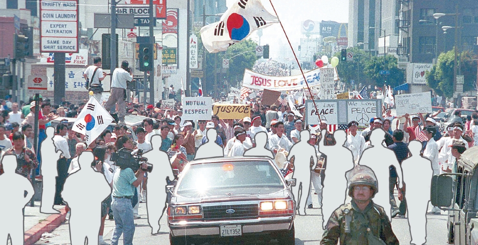 Korean Americans march for peace during LA riots anniversary on Western Avenue