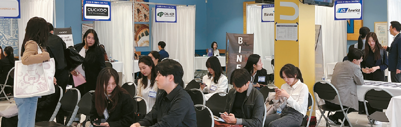 Korean international students at UCLA job fair waiting for interviews