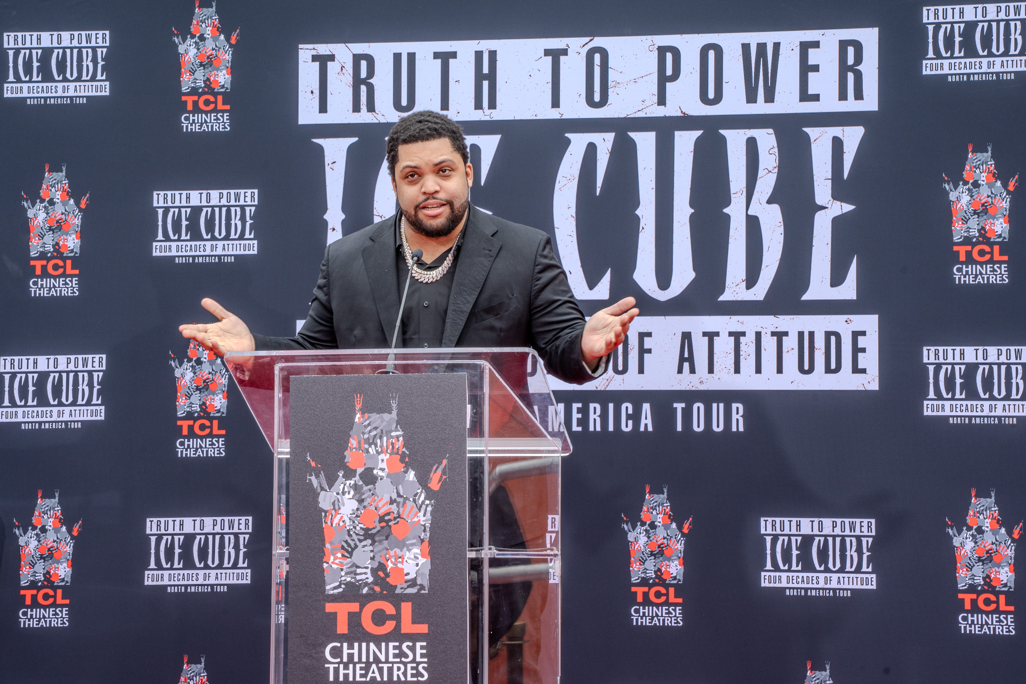 O’Shea Jackson Jr. speaks at Ice Cube TCL Chinese Theatre event