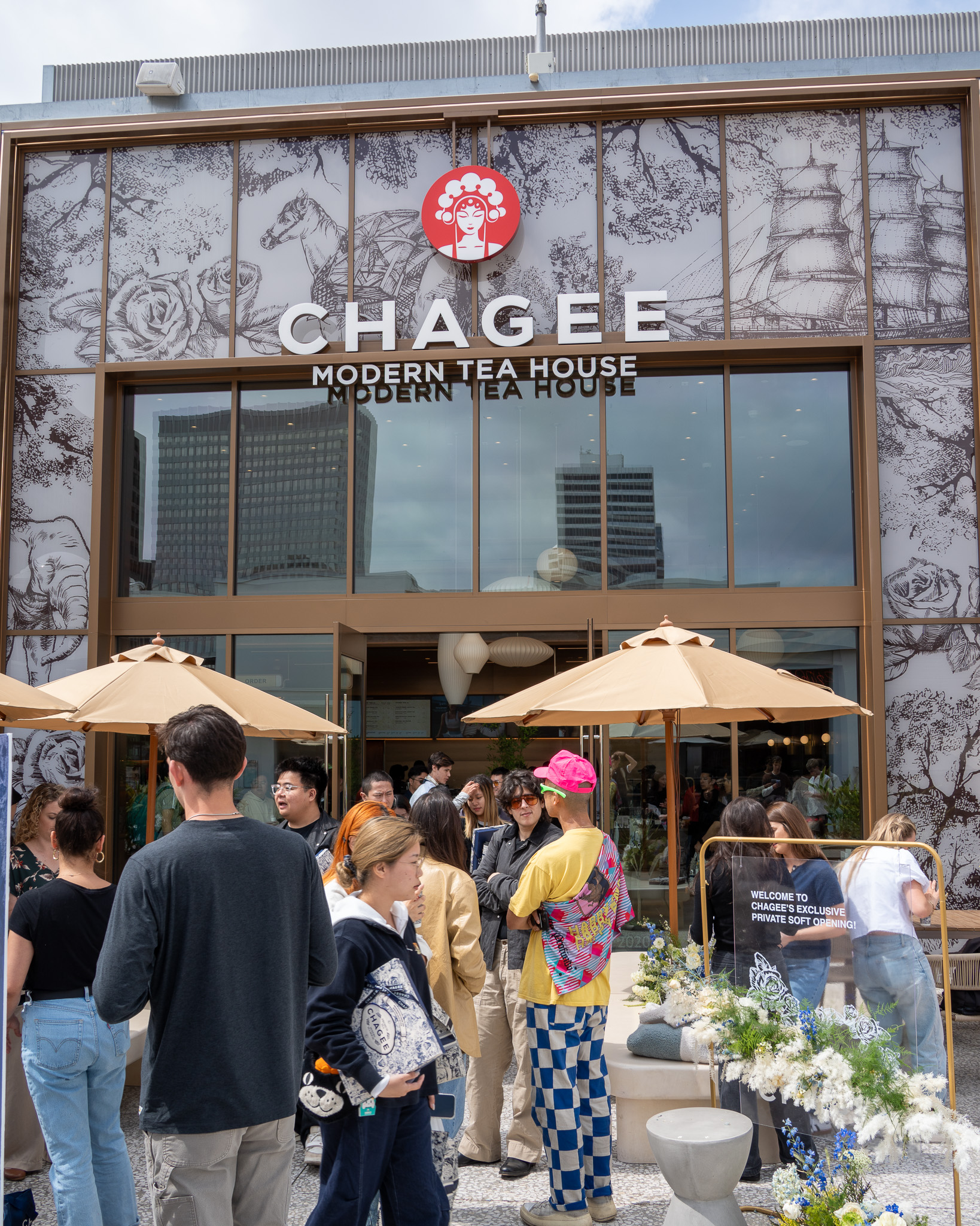 Exterior of Chagee’s first U.S. store at Westfield Century City in Los Angeles