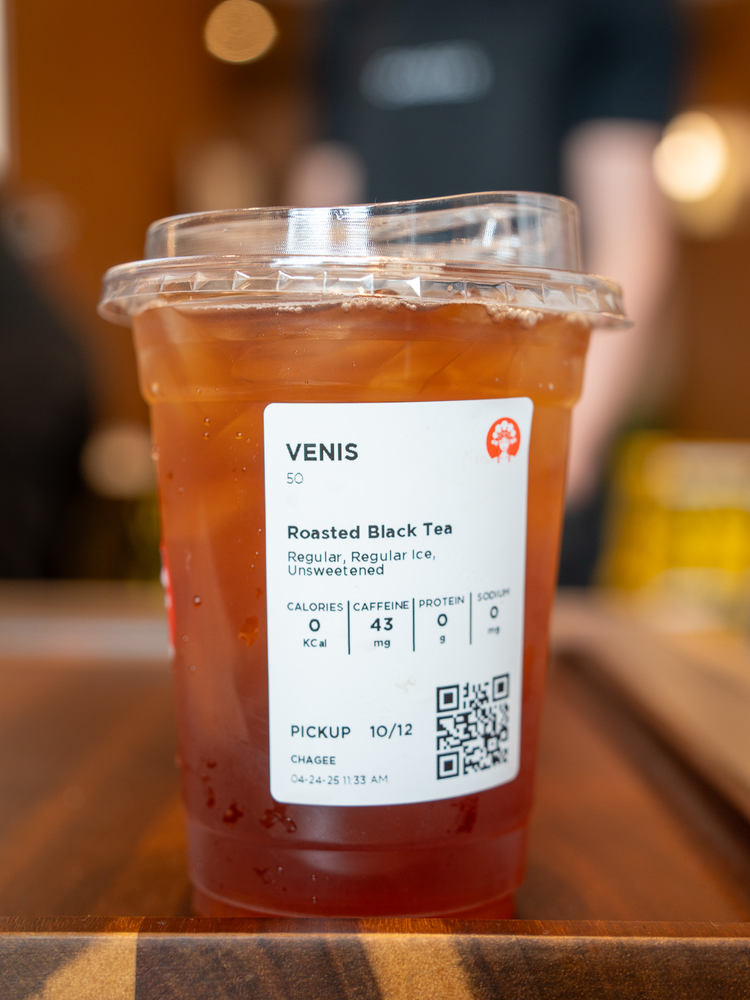 Chagee roasted black tea to-go cup with nutrition label at Westfield Century City U.S. store