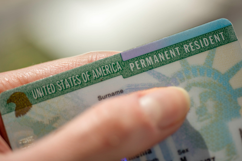 close-up of U.S. permanent resident card for immigration
