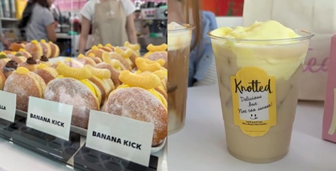 Banana Kick donut and latte at Knotted LA inspired by Jennie