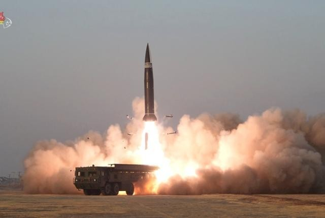 A short-range ballistic missile (SRBM) launched by North Korea in March 2021 referred to as the ″North Korean Iskander″ [YONHAP]