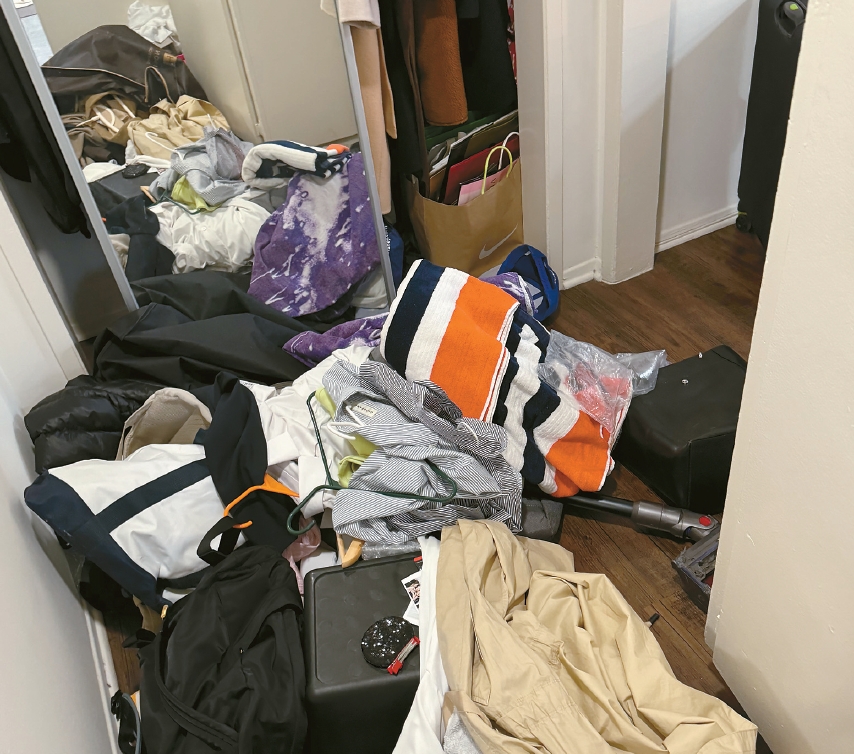 Apartment interior after LA home burglary, with open closets and drawers, highlighting LA home burglary spike