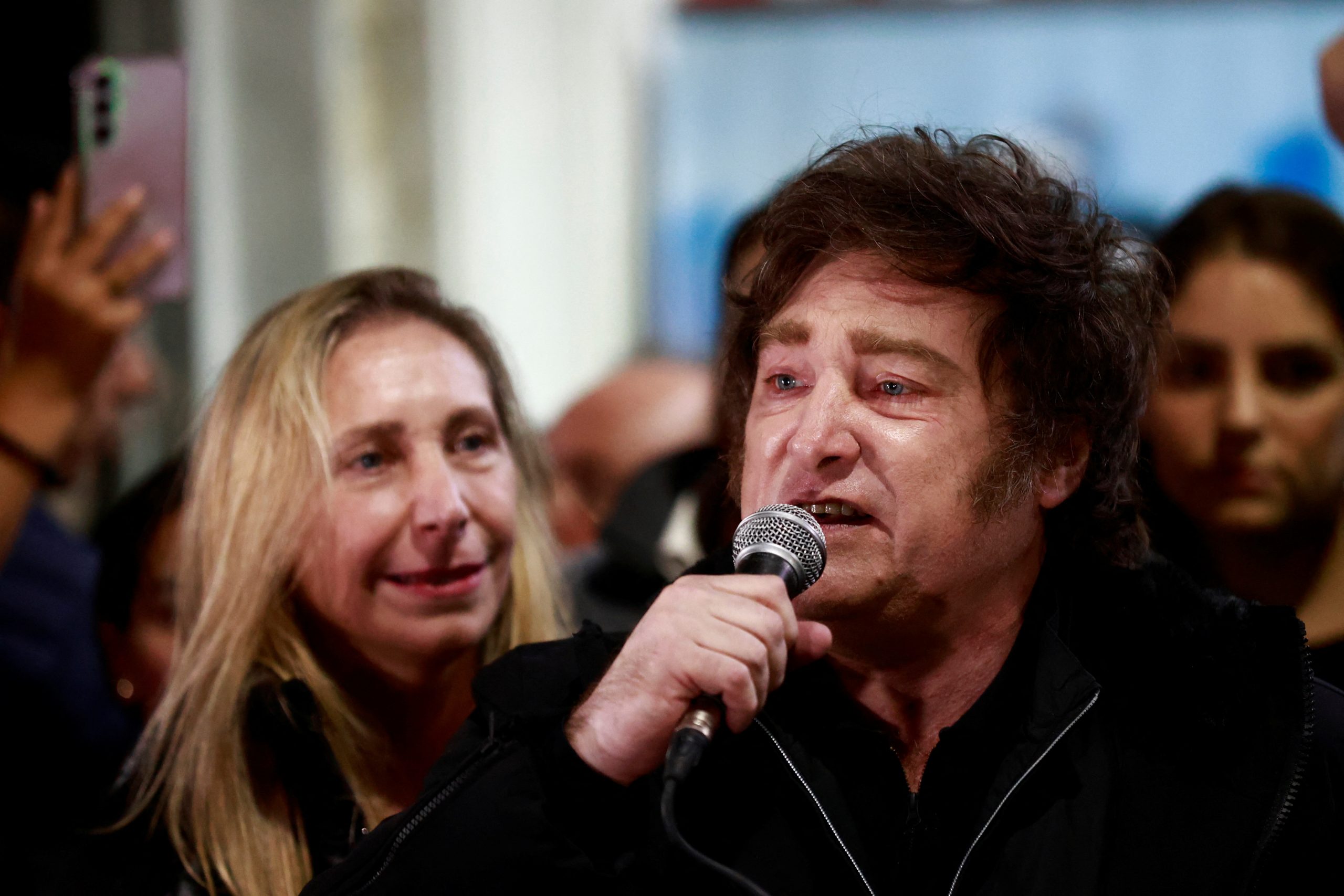 Javier Milei libertarian president with sister Karina Milei at Buenos Aires rally