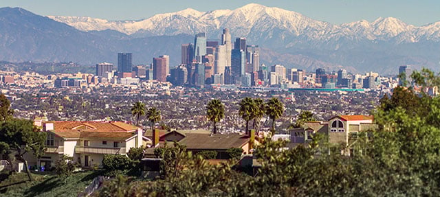 Los Angeles population growth with a view of Downtown LA skyline from a distance