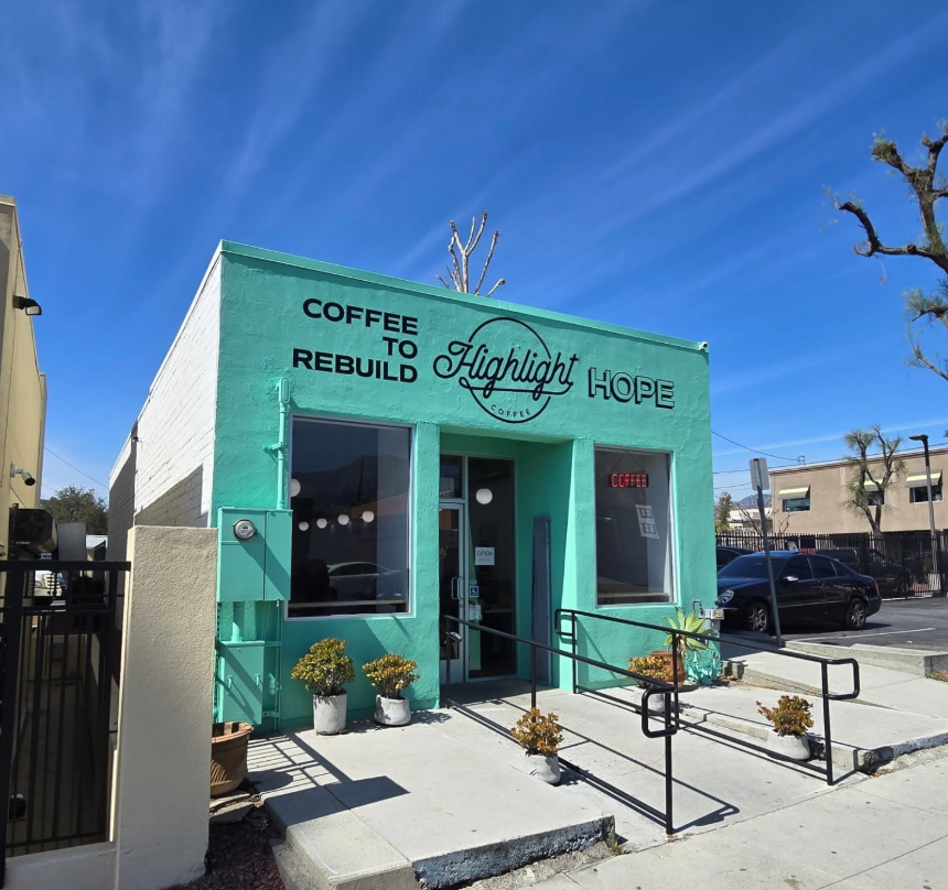 Exterior of Highlight Coffee, a Pasadena shop targeted in a recent Pasadena coffee shop burglary