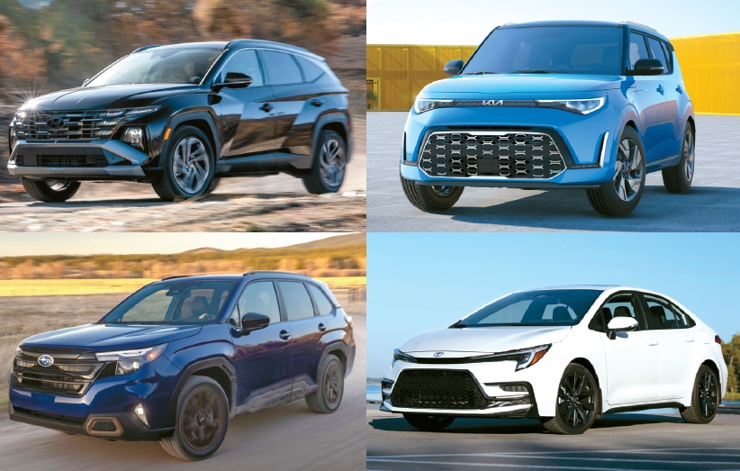 Hyundai Tucson, Kia Soul, Subaru Forester, and Toyota Corolla