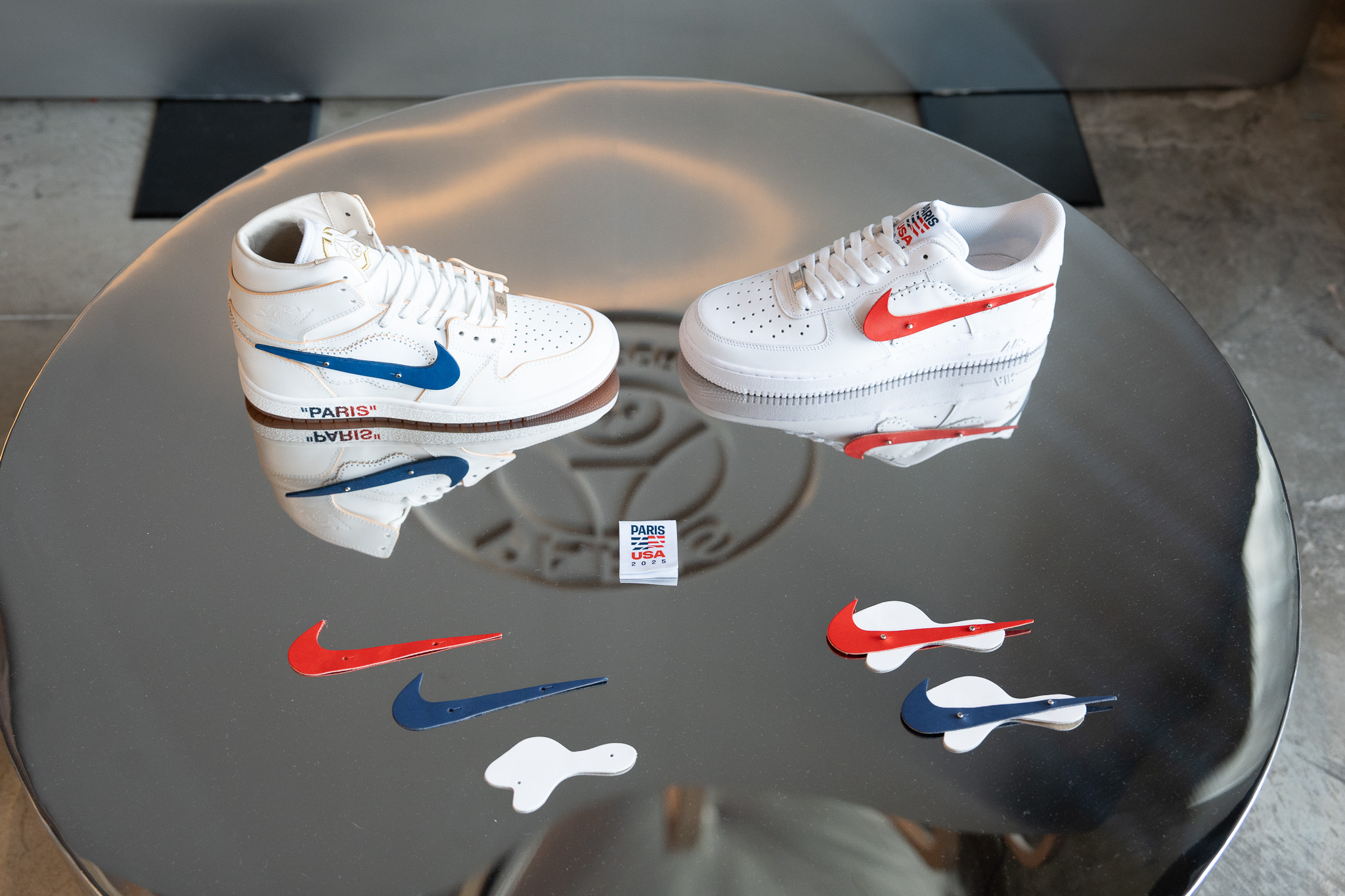 Customized Air Force 1 sneakers on display at PSG House LA pop-up