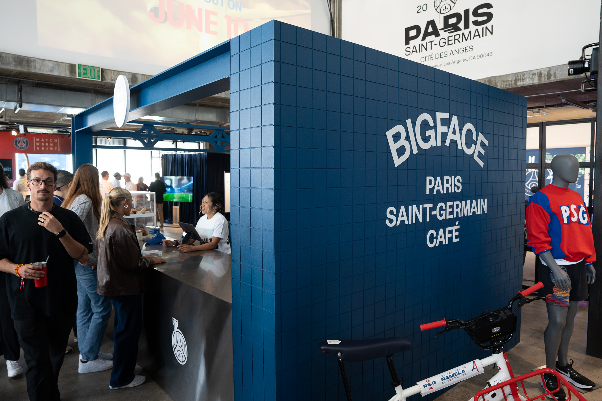 Bigface Coffee pop-up inside PSG House LA with brick-style bar serving drinks and pastries