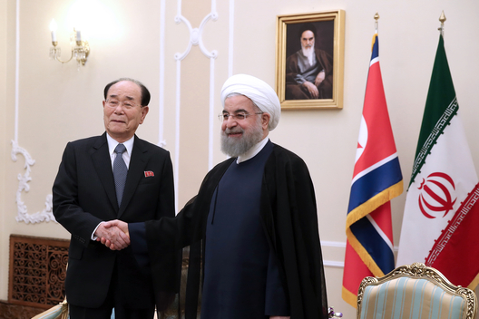 Iranian President Ebrahim Raisi meets with North Korean official Kim Yong Nam in 2018 diplomatic meeting
