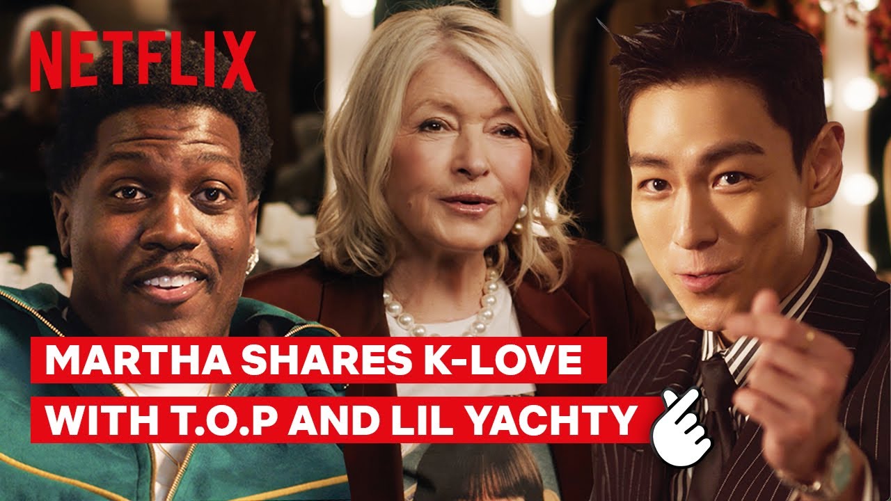 Netflix K-era campaign thumbnail featuring Lil Yachty, Martha Stewart, and T.O.P seated together