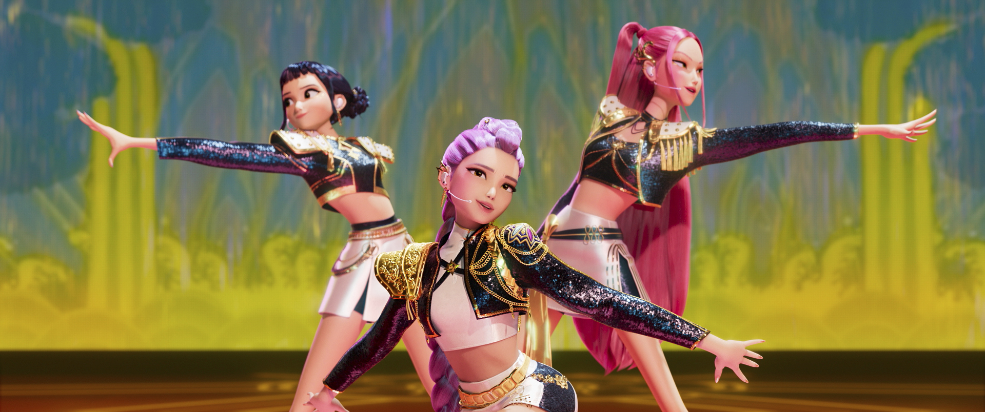 From left: characters Zoey, Rumi and Mira in a scene from ″KPop Demon Hunters″ in this image released by Netflix [YONHAP]