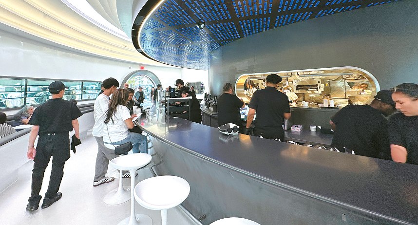 Tesla Diner Hollywood first floor with Tesla burger and taco menu