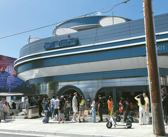 Tesla Diner Hollywood exterior view at Santa Monica and Orange Drive