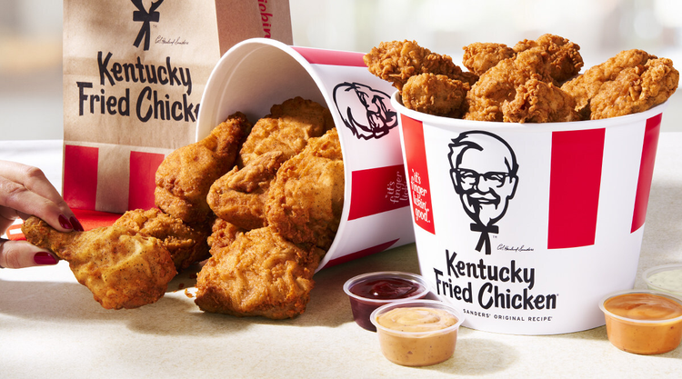 KFC bucket filled with Original Recipe chicken as part of comeback campaign