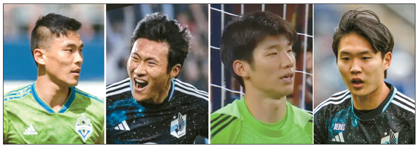 MLS Korean players Kee-hee Kim, Sang-bin Jeong, Joon-hong Kim, and Ho-yeon Jung from Seattle Sounders, St. Louis City, D.C. United, and Minnesota United