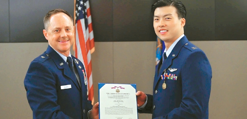 Andrew In receives Single-Event Air Medal from Brig. Gen. Tad Clark at Aviano Air Base on June 4, 2025