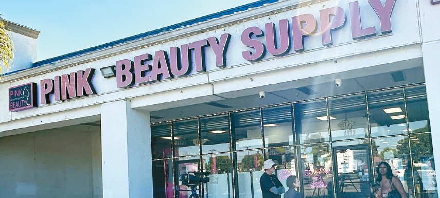 Entrance of Pink Beauty Supply in Compton where the Compton beauty supply shooting occurred, taped off after the fatal incident.
