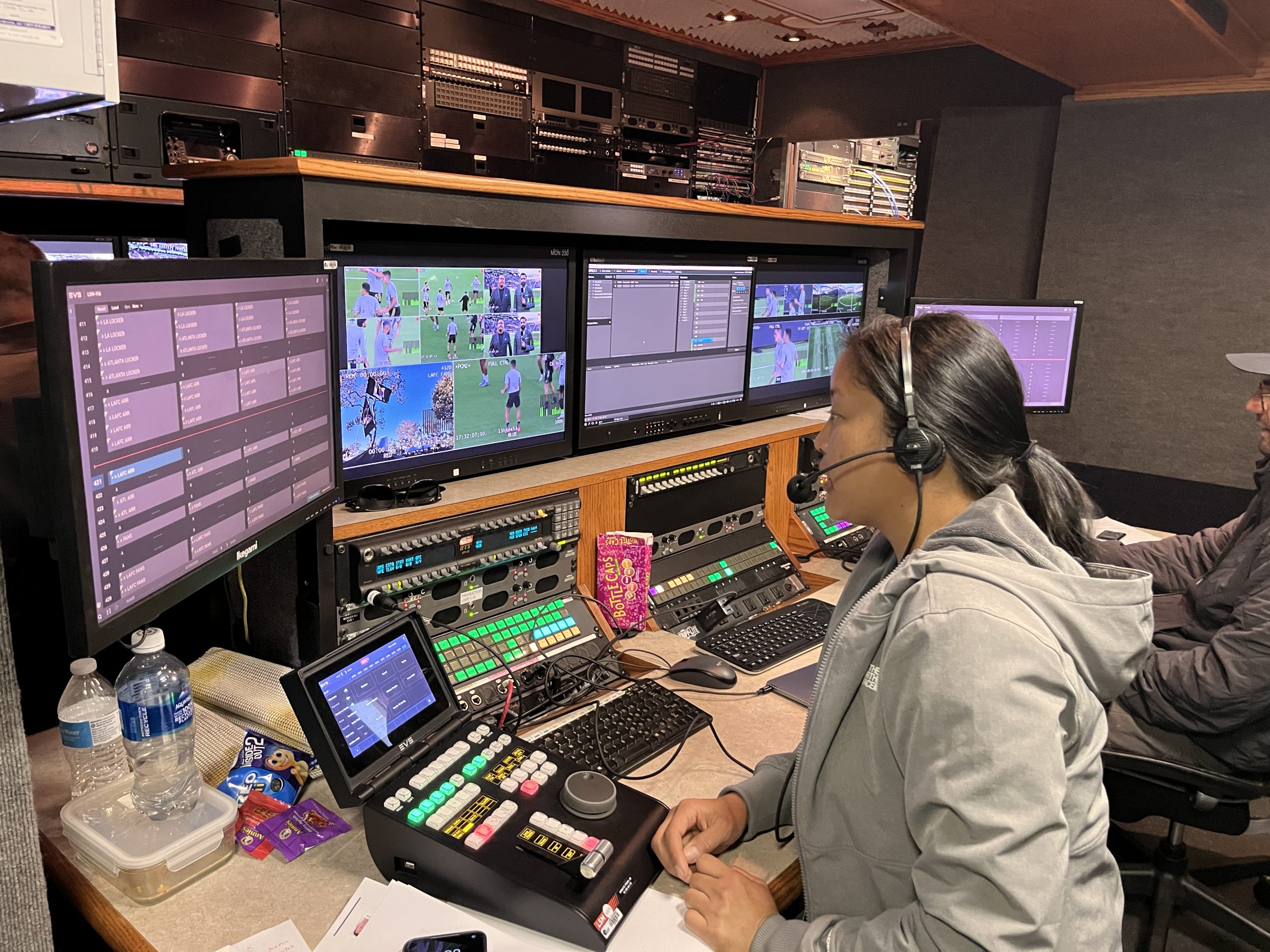 Apple TV staff review live footage for Son Heung-min Apple TV LAFC broadcast