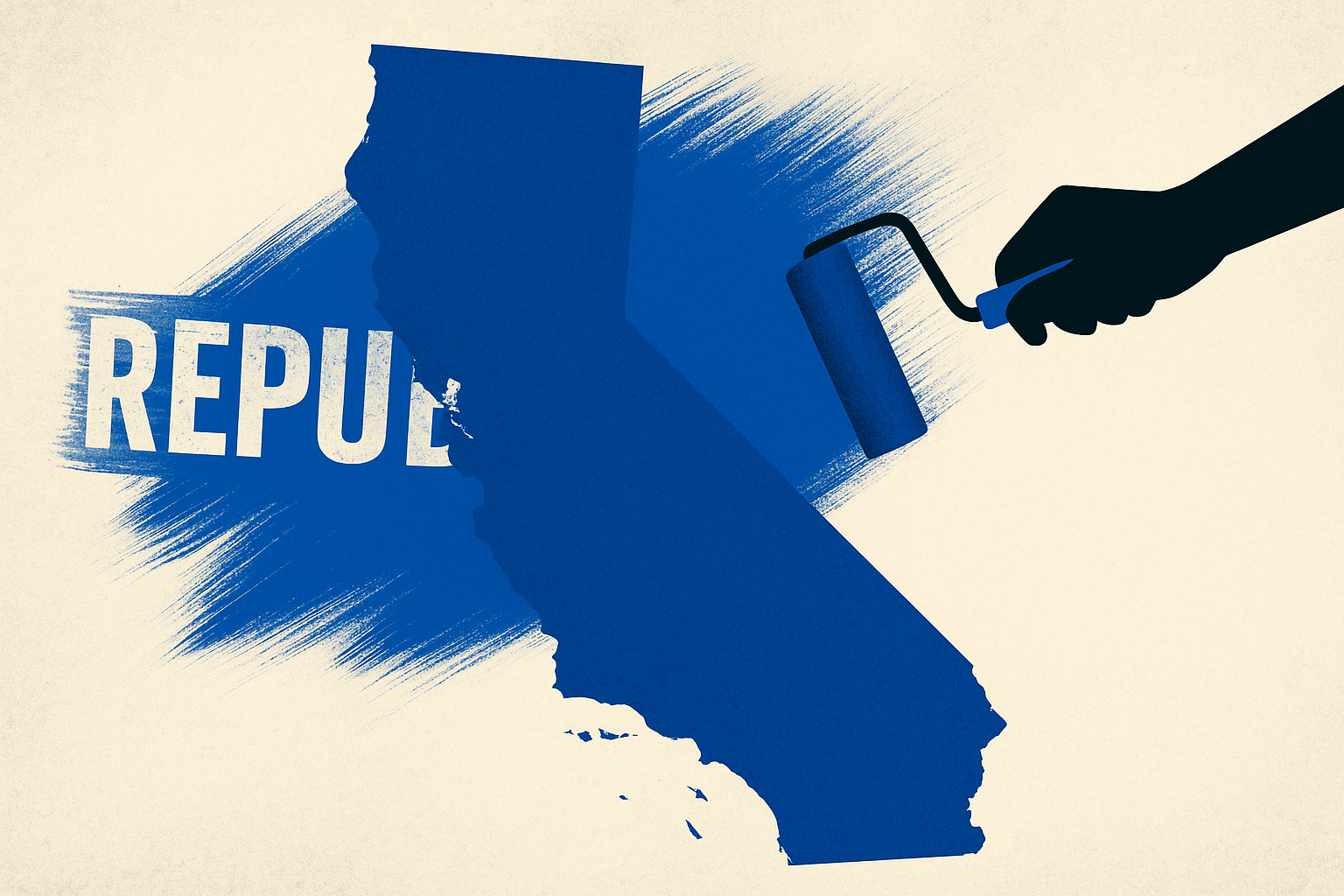 California map turning blue after Proposition 50, symbolizing Democrats taking redistricting control — generated with ChatGPT.