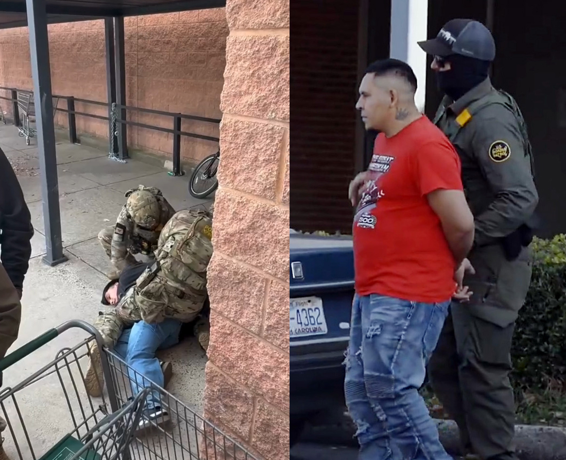 Armed federal agents detain workers during the Charlotte immigration raid at Super G Mart, part of the larger Charlotte immigration crackdown.