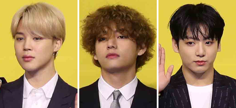 K-pop boy band BTS members Jimin, V and Jungkook [JOONGANG ILBO]