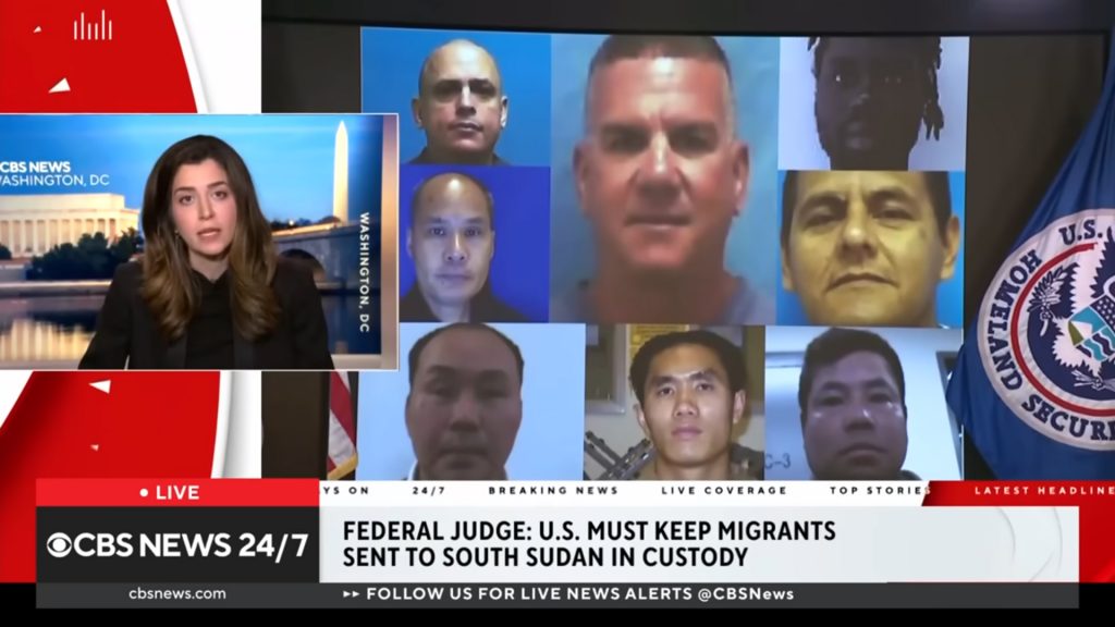 CBS News broadcast showing deportees sent to South Sudan
