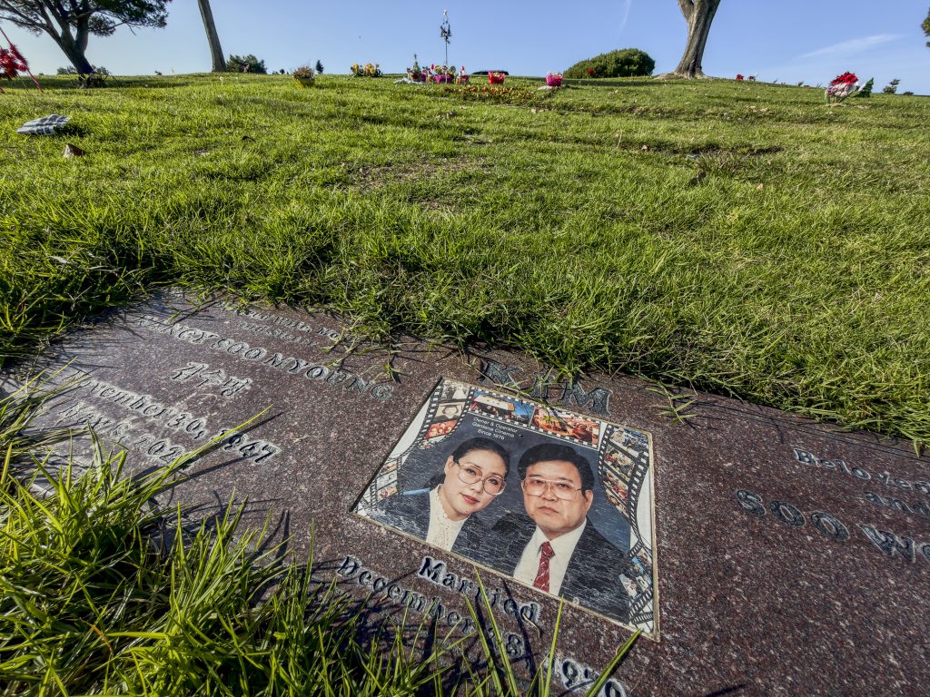 Nancy Kim grave near Gardena Cinema with blank space for John Kim