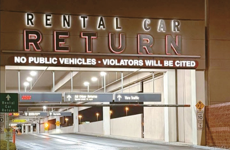The entrance to the Las Vegas airport rental car center, where a Korean American family was scammed while returning their vehicle.