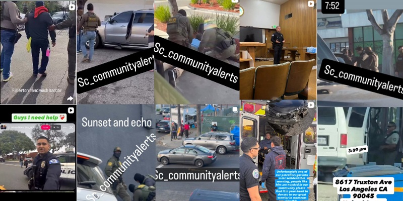 The Instagram account of the civic monitoring network @sc_communityalerts tracks the activities of federal agents and shares related information. [Instagram capture]