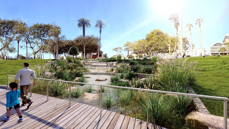 An architectural rendering of the planned ecological park at MacArthur Park. [Studio-MLA website]