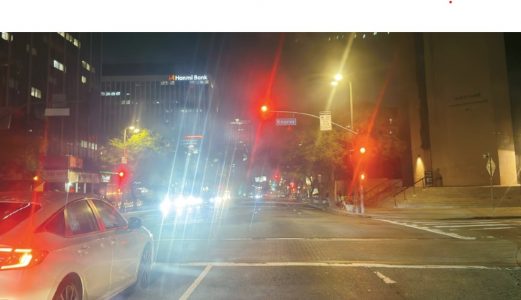 LA Solar Streetlight Replacement Project - Dark street on Wilshire Blvd