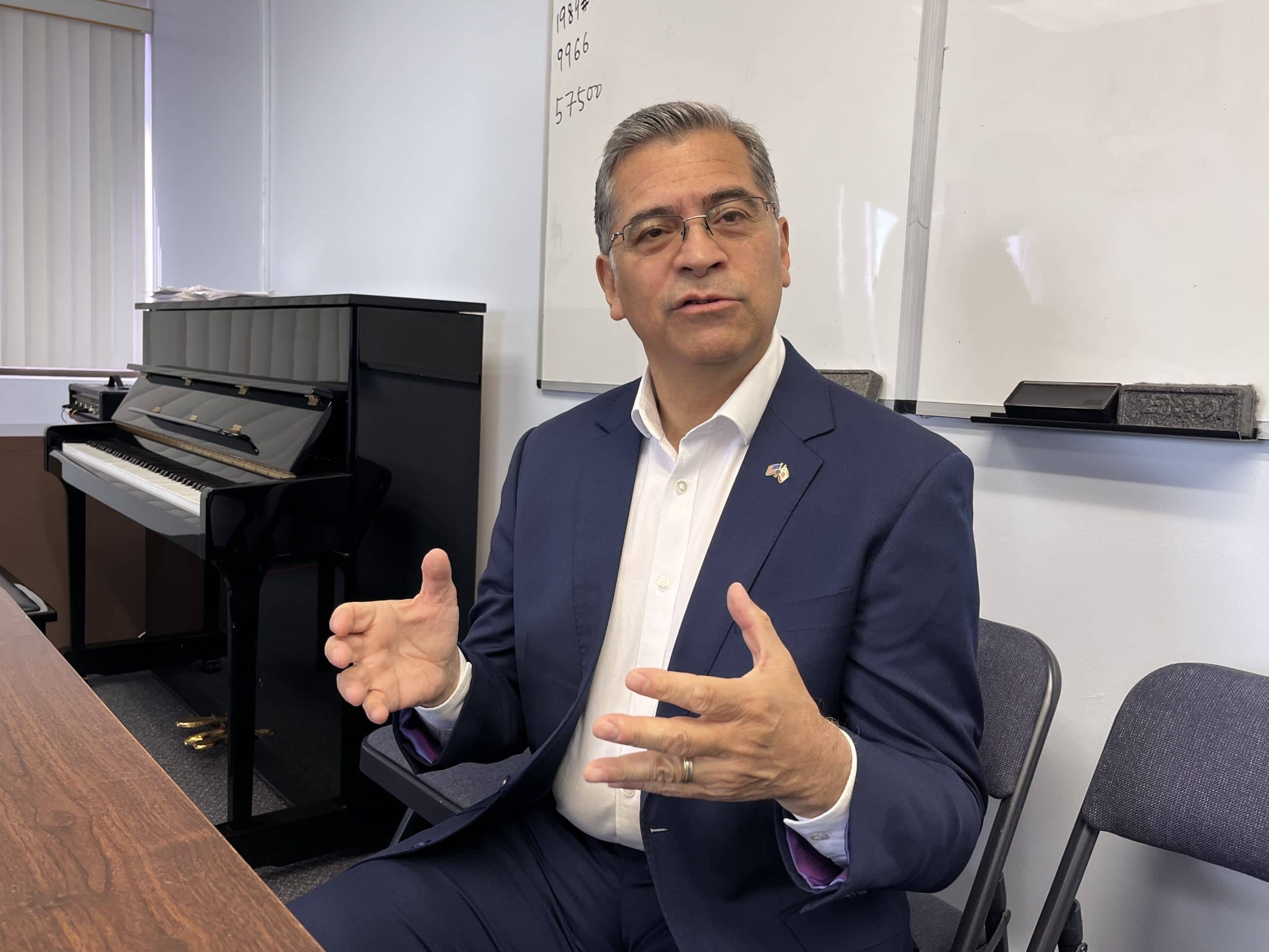 Xavier Becerra speaks during a Korea Daily interview on April 18 as part of the California governor race campaign.