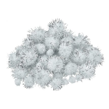 Pompons (75 Stk.) - Weiß/ Silber metallic