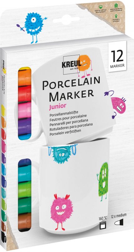 Kreul Porcelain Marker Junior 12er Set, Farben-Set mit Porzellanmalstiften
