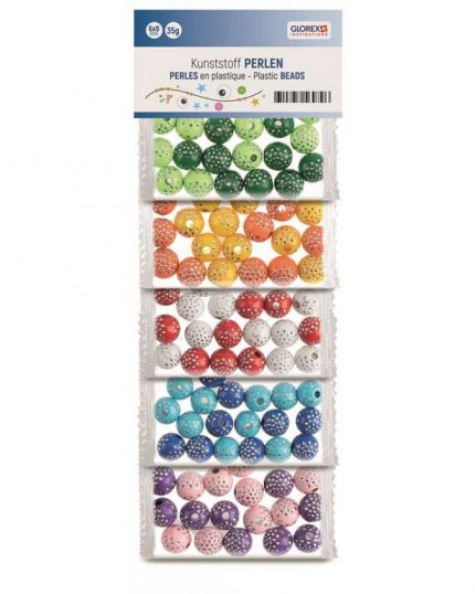 Kunststoff Perlen, bunt mit Punkten 10mm, 5-fach sort, 50g