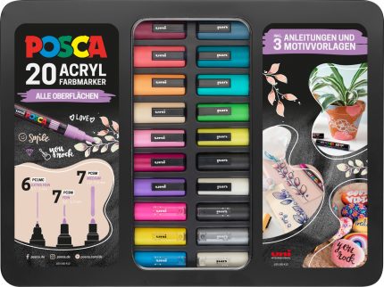 Posca Paint Marker DIY Set - 20 wasserbasierte Farbstifte in 3 Strichstärken