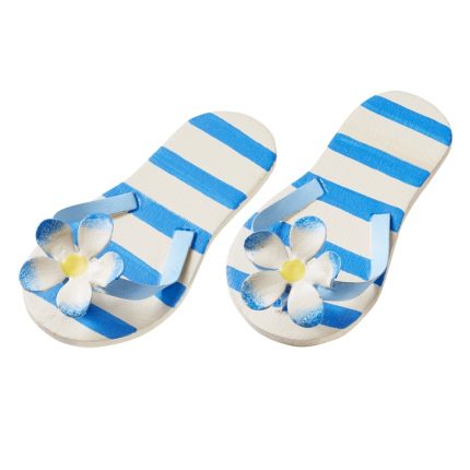 Flip-Flops 6 cm, blau mit Streifen, holz-metall