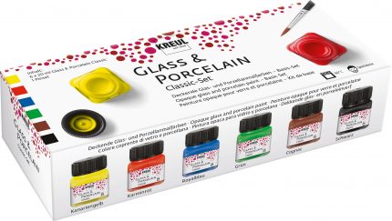 Kreul Glass & Porcelain Set Classic, 6 x 20ml Porzellanmalfarbe inkl. Pinsel